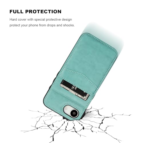 KIHUWEY for iPhone 17e/16e Wallet Case Card Holder Kickstand, Mint Green | Credit Card Slots, PU Leather, Magnetic Clasp, Flip Heavy Duty Protection Cover for Men and Women - color: Mint Green