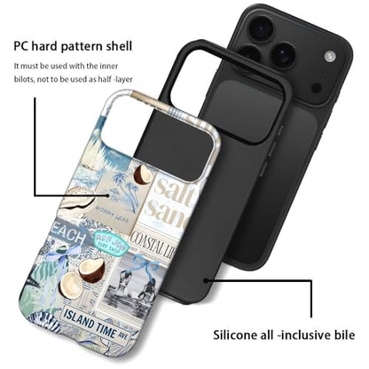 Case Compatible with iPhone 17 Pro Max,Fall Prevention Hybrid 2-Layer Hard Shell Phone Cover for Girls Boys,Beach Coast Collage - color: Beach Coast Collage, size: iPhone 17 Pro Max