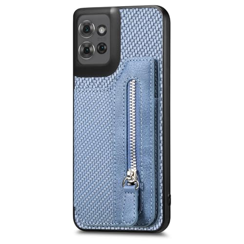 for Motorola Moto G Power 2026 Wallet Case with Card Holder, Slim | Shockproof Protective Phone Cases for Women, Carbon Fiber Pattern Design, Built-in 4 Credit Card Slots and 1 Zipper Pocket - color: Blue