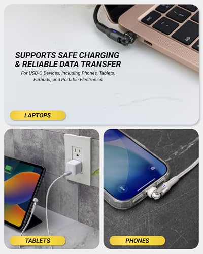 Scosche PowerPivot 60W USB-C to USB-C Cable, 6FT Fast Charging Braided USB C Charger Cord with 360° Rotating & Pivoting Connector Compatible with iPhone 17/16, iPad, Galaxy, MacBook & More, White