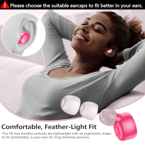 MOZOTER Mini Wireless Earbuds Bluetooth 5.3 in Ear Headphones Headsets - color: Angel Pink