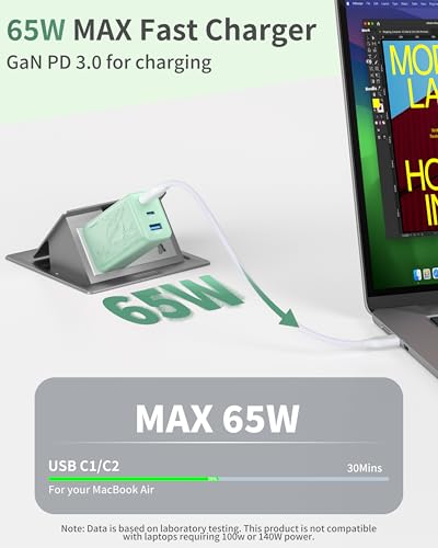 65W GaN Fast Charger Block,3-Port USB C Wall Charger,Compact Foldable Design, Compatible with iPhone 16/15 Series,Galaxy S25/S24 Ultra(Green) - color: 7Green Orca