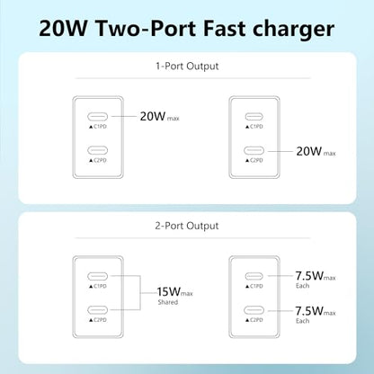 USB C Charger Block 3 Pack, Dual Port 20W Fast Wall Plug (Black) - color: Black