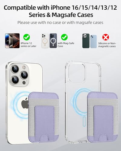 Upgraded for Magsafe Wallet, 7 Card Holder, RFID Blocking, Strongest Magnet | Magnetic Wallet for iPhone 17/16/15/14/13/12 Series, for iPhone Magsafe Wallet with 2 Card Slots, Vegan Leather, Light Purple - color: Light Purple-Upgraded