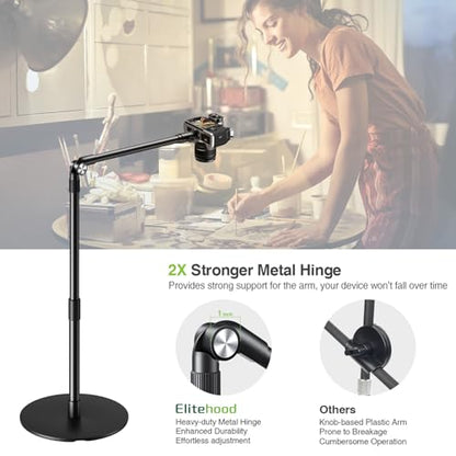 elitehood Overhead Phone Mount with Ring Light, Overhead Tripod for iPhone - style: Desk Stand with Light