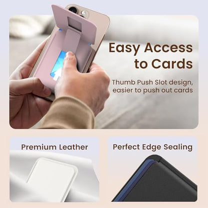 MagSafe Wallet Stand RFID Card Holder Thin Leather with Strong Magnets - color: Pink