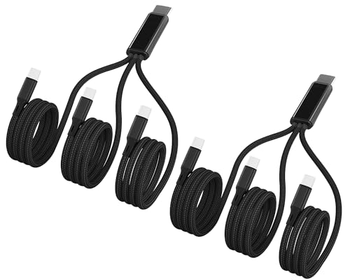 Awnuwuy Multi 3 in 1 USB C Cable 4FT 2Pack, 3A USB C to 3 USB C Port Black - size: 4FT