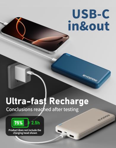 2 Pack Portable Charger, 10000mAh Power Bank, Travel Battery Pack - color: Blue&Beige