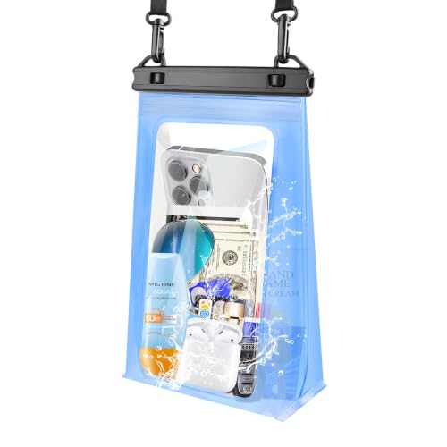 PEDVSTY Waterproof Phone Pouch Floating, Double Seals, Expandable Space | Sealing Strip, Double Hook, Adjustable Lanyard, Kayak Beach Cruise Essentials, Fits for iPhone Galaxy All Phones - color: Blue, size: Regular (Up to 7.2")