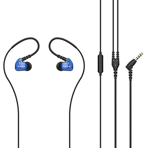 Granvela GV1 HD Sports in-Ear Headphones, IPX5 Waterproof Running Earbuds Wired with Mic, Phone-Call Answering,Memory Wire Earhook and Clip - Blue - color: Blue