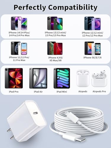 iPhone Fast Charger, 10FT 20W[Apple MFi Certified]USB C Fast Charging Block - color: White 10ft