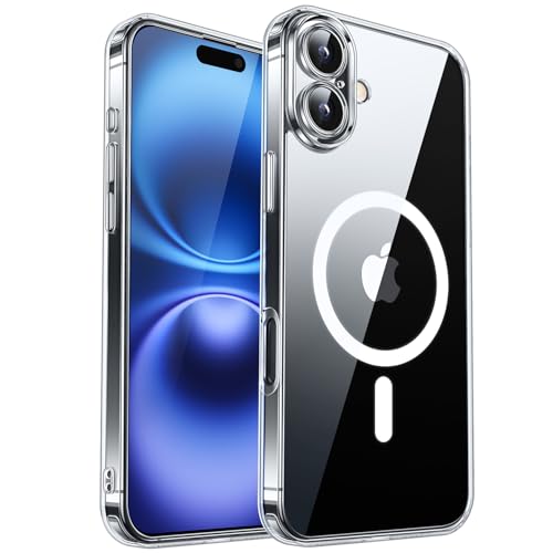 CANSHN Magnetic for iPhone 16 Case Clear, Upgraded [Full Camera Protection] [Compatible with Magsafe] Non-Yellowing Protective Shockproof Bumper - Clear - color: Clear, size: iPhone 16 (6.1 Inch,2 Lens)