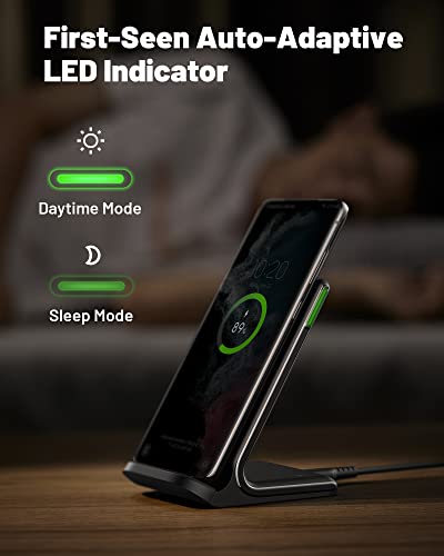 INIU Wireless Charger, 15W Fast Wireless Charging Phone Station with LED - color: Black, size: 1 Pack