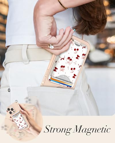 Shorogyt Compatible with Magsafe Wallet Magnetic Card Holder - Bow Cherry Phone Wallets for Women Teen Girls Cute for iPhone 17/16/15/14/13/12 Series Slim for Apple Mag RFID Magnet Fit 3 Cards