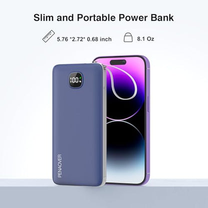 Portable Charger 10000mAh 22.5W Power Bank,Built-in 3 Cables & AC Wall Plug - color: Navy