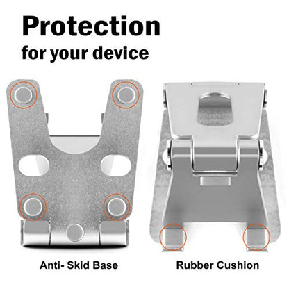 Cell Phone Tablet Fully Foldable Stand Dock Holder Cradle Mount Organizer Charger Station Table Desk Bed Office School Kitchen Travel Portable Adjustable Multi-Angle Aluminum (Silver) - color: Silver