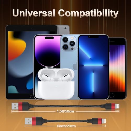 Vienceen 1.5ft Lightning Cord Braided, [MFi Certified] 18 Inch USB to Lightning Data Transfer Cable, 3 Pack Short iPhone 14/13 Cord Fast Charging for iPad Pro/Mini, AirPods, CarPlay - size: 1.5FT