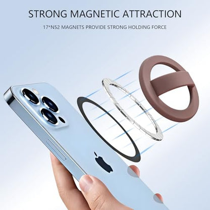 Magnetic Silicone Phone Grip,Comfy Finger Loop Grip Phone Holder,Strong Grip,Comfortable,Easy to Install and Remove,Compatible with Magsafe for iPhone 16/15/14/13/12 Series (Coffee) - color: Coffee