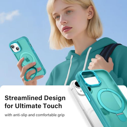 Designed for iPhone 15 Plus Case with Magnetic Stand, Darkcyan | Certified Drop Protection, Great Grip Feeling, Matte Translucent Back Slim Shockproof Phone Cover - color: Darkcyan, size: Iphone 15 Plus