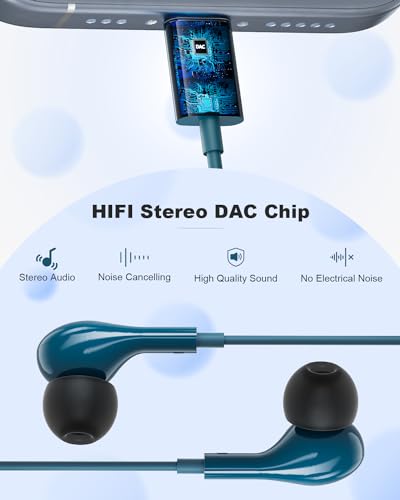USB C Headphones for iPhone 15 Plus 16 Pro 17 Pro Max Pixel Redmi Magnetic - color: Blue