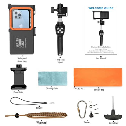 Waterproof Selfie Stick with Phone Case - Professional Underwater Phone Case for with Rechargeable Stick (2th Waterproof Selfie Stick)