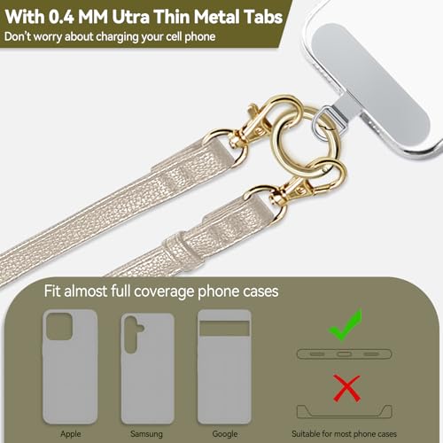 Clip and Go Phone Strap Crossbody Wrist 2 in 1 Leather Lanyard with Tether Hanging Loops Adjustable Anti-Theft Purse Replacement Handbag Long Thin Shoulder Neck Straps for All Phones Keys Bags Beige - color: Beige
