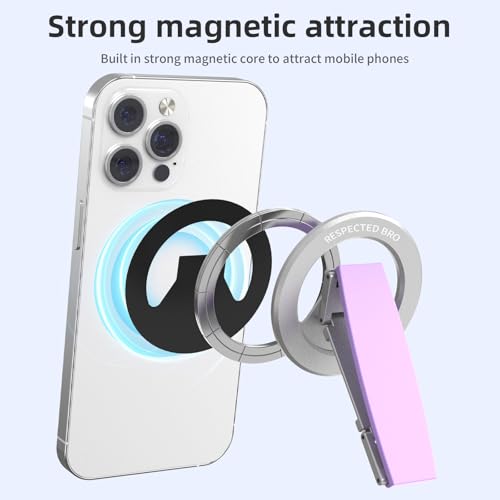 RESPECTED-BRO-Magnetic-Phone-Grip-Stand, Magnetic Phone Ring Holder Kickstand with Silicone Finger Strap, Compatibility for iPhone 17/16/15/14/13/12, Android, and More (Purple) - color: Purple