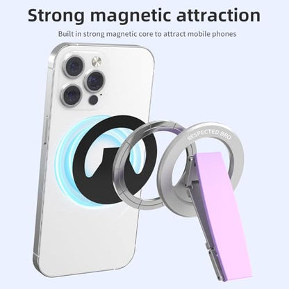 RESPECTED-BRO-Magnetic-Phone-Grip-Stand, Magnetic Phone Ring Holder Kickstand with Silicone Finger Strap, Compatibility for iPhone 17/16/15/14/13/12, Android, and More (Purple) - color: Purple