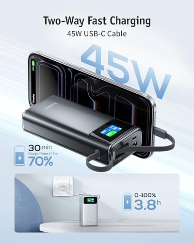 RORRY 45W Portable Charger, 20000mAh Power Bank, iPhone Battery Pack - color: Sliver