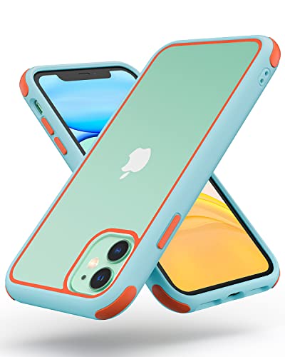 Mobnano for iPhone 11 Crystal Clear Case, with Multicolor Protective Shockproof Bumpers, Not Yellowing Anti Scratch Transparent Hard PC Back & Soft Silicone TPU Frame Cover (Light Blue/Orange) - color: Light Blue/Orange, size: iPhone 11