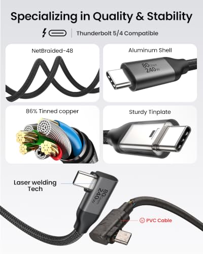 Silkland 80Gbps Right Angle USB 4 Cable for Thunderbolt 5 Cable 240W 10FT - size: 10FT