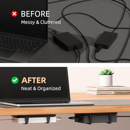 ELETIUO Universal Silicone Laptop Charger Holder,Under Desk Power Brick Mount Organizer for Charging Brick & Cables,Flexible Non-Slip Power Bricks Mount,Secure Supply Holder for Laptop Charger,Black - color: Black