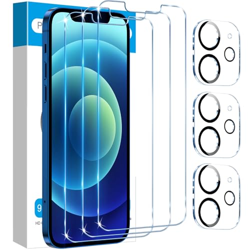 Fotbor for [3+3 Pack] iPhone 12 Screen Protector with Camera Lens Protector, 9H Shatterproof Tempered Glass Film with Easy Installation Frame, HD Clear Sensitive Full Coverage 6.1 Inch - size: iPhone 12-6.1 inch