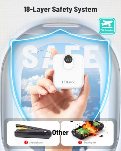Small Portable Charger with Built-in Cables,22.5W Fast Charging Power Bank,USB-C Mini Battery Pack 10000mAh,Travel Essential Powerbank for iPhone Samsung Android MacBook iPad,White - color: white