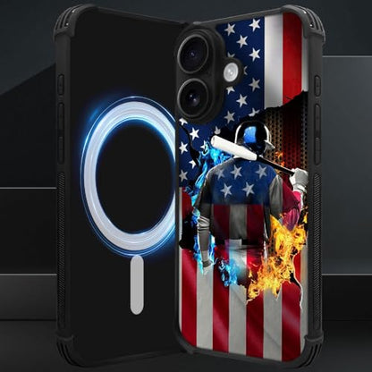 DJSOK Case for iPhone 17,Compatible with MagSafe,Anti-Scratch Shockproof Case,Ice and Fire Baseball American Flag - color: Ice and Fire Baseball American Flag, size: IPhone 17