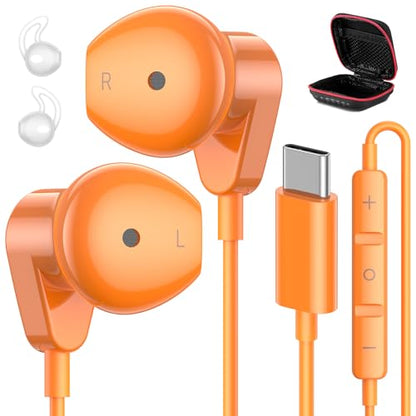 APETOO USB C Headphones for iPhone 18 Pro Max 17 16 15/iPad Air Earbuds - color: Orange