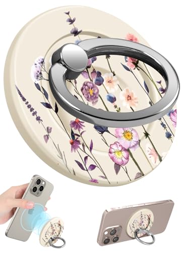 Lotadilo Magnetic Phone Ring Holder, Cute Phone Grip Stand, Purple Flower - color: Purple