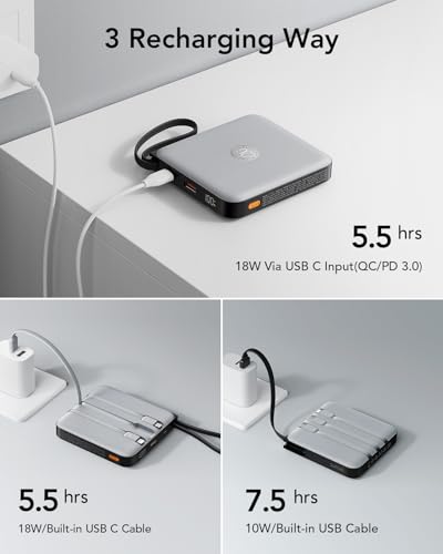 20000mAh Power Bank with 4 Built-in Cables, Travel Essentials, Grey(1 Pack) - color: Grey