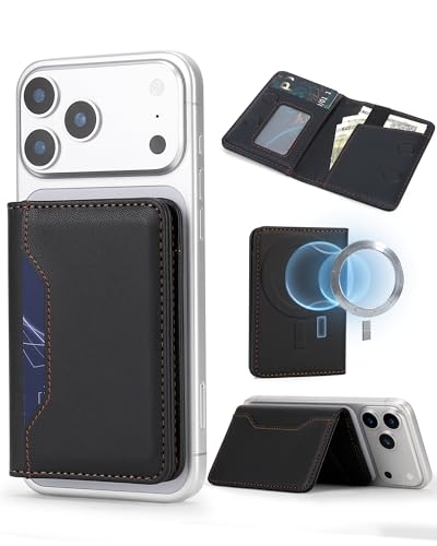 For MagSafe Wallet,Magnetic Card Holder RFID Blocking Wallet with 5 Card Slots & Cash Pocket For iPhone 17/16/ 15/14/ 13/12/ Pro/Max/Plus/Air Black - color: Black