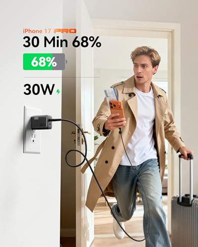 INIU USB C Charger, 30W PD QC 3.0 Dual Port Type C Fast Charging Compact Charger Block with Foldable Plug for iPhone 17 16 15 Pro Max Samsung S24 S23 Note 20 iPad Pro Google AirPods etc
