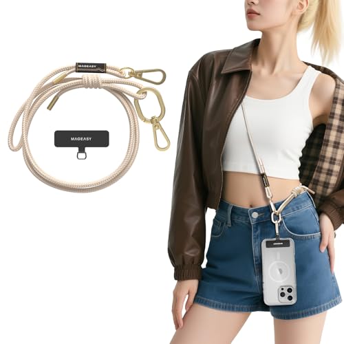 MAGEASY Universal Cell Phone Lanyard - Anti-Theft Rope Crossbody Phone Strap for iPhone 17 Pro Max & Most Smartphones, for Men & Women | 6mm Beige - color: Beige