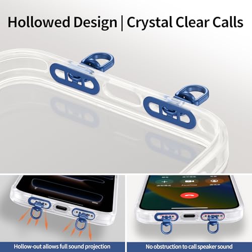 saxsion Side-Mount Phone Tether Tab, Metal Lanyard Patch, 360° Swivel Clip, 304 Stainless Steel, Won't Block Charging Port - color: Sapphire Blue