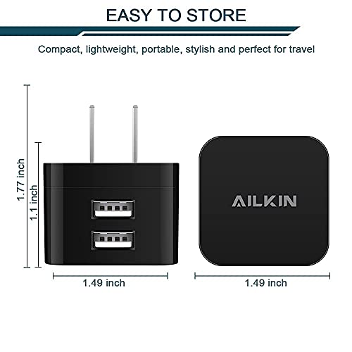 2Pack USB Wall Chargers 2.4A Dual Port Fast Charger Block Square Flat Power - color: Black, style: 2Pack USB Wall Chargers