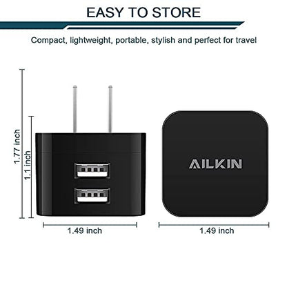 2Pack USB Wall Chargers 2.4A Dual Port Fast Charger Block Square Flat Power - color: Black, style: 2Pack USB Wall Chargers