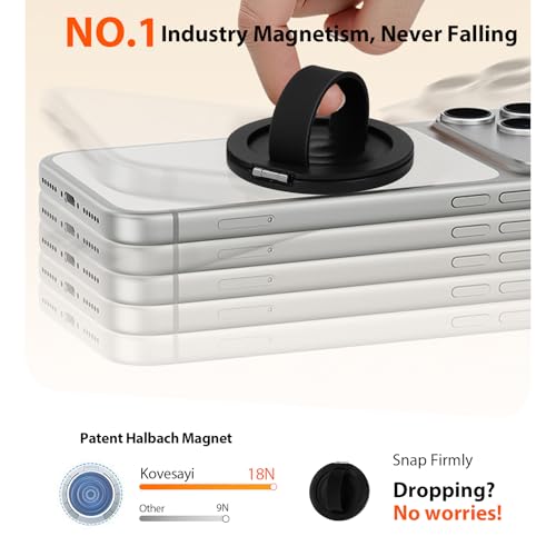 Upgraded Magnetic Phone Grip&Phone Stand, Liquid Silicone Soft and Portable Phone Ring, Removable Finger Loop Ring Grip Holder for iPhone, Strong Magnetic , Compatible with MagSafe Phone Case Black - color: Black