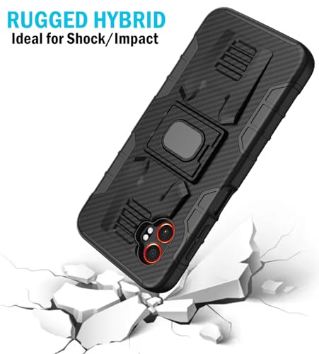 Nakedcellphone Rugged Combo for Galaxy XCover 7 Pro Case - Carbon Fiber | Hybrid Cover + Belt Clip Holster, Rotating Phone Holder, Ring Grip, with Kickstand, For XCover7 Pro (2025, SM-G766) - color: Carbon Fiber