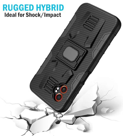 Nakedcellphone Rugged Combo for Galaxy XCover 7 Pro Case - Carbon Fiber | Hybrid Cover + Belt Clip Holster, Rotating Phone Holder, Ring Grip, with Kickstand, For XCover7 Pro (2025, SM-G766) - color: Carbon Fiber
