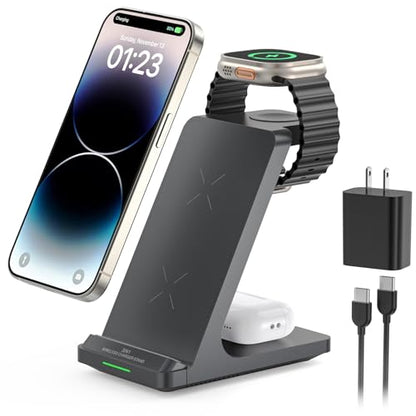 3 in 1 Fast Wireless Charging Station for Multiple Apple Devices - color: Grey