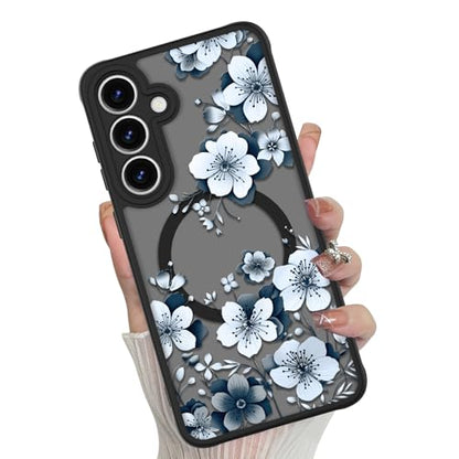 Magnetic for Samsung Galaxy S25 Case,White Flower | Compatible with MagSafe,Cute Fashion Translucent Matte Hard Back Shockproof Anti-Scratch Phone Case-Ink Flower - color: Ink Flower, size: Samsung Galaxy S25