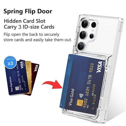 Wallet Case for Samsung Galaxy S25 Ultra with 3 Credit Card Holder | Slot Shockproof Hybrid Heavy Duty Protection Clear Phone Cover Compatible with Galaxy S25 Ultra (Clear) - color: Clear, size: Samsung Galaxy S25 Ultra